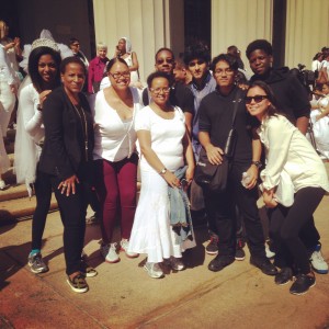 STEPS to End Family Violence/RAPP Coordinators, Peer Leaders and Commissioner Rosemonde Pierre-Louis on the steps of Bronx County Courthouse