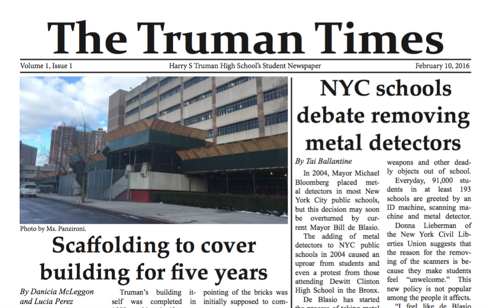 Click here to download the first edition of the Truman Times