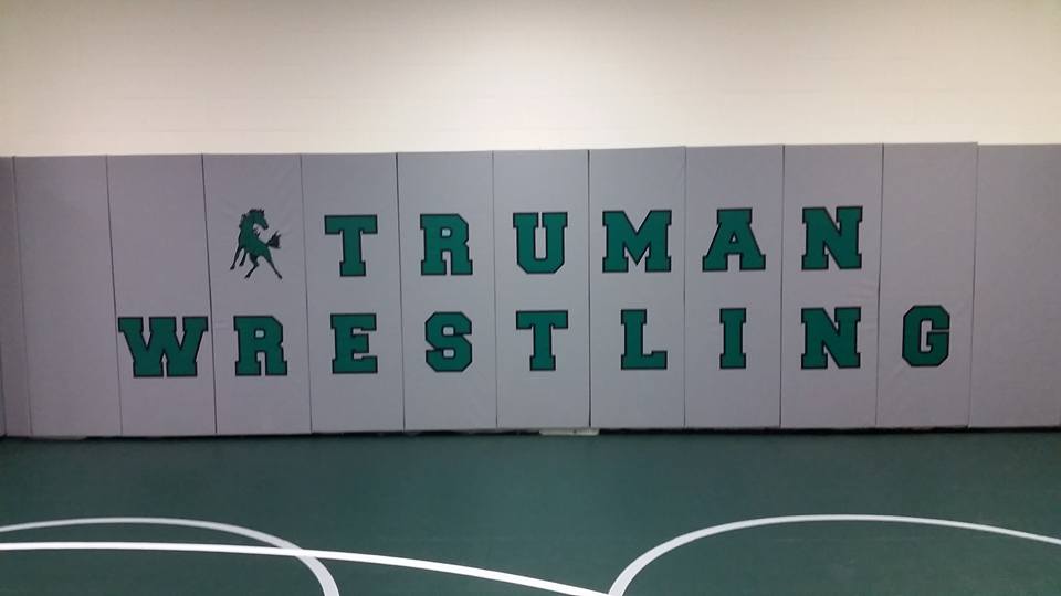 New wall pads in the Mustang wrestling room. (Photo: Ted Cook)