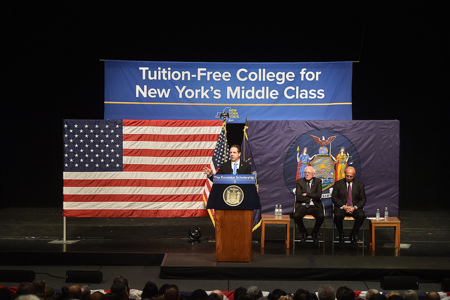 Gov. Cuomo speaks to students at LaGuardia Community College Tuesday morning.